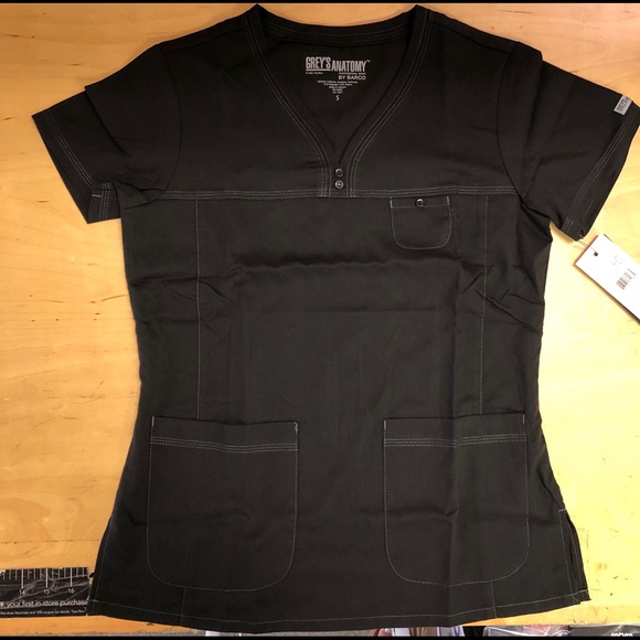 Grey's Anatomy Women's Black V-Neck Scrub Top - Picture 4 of 6